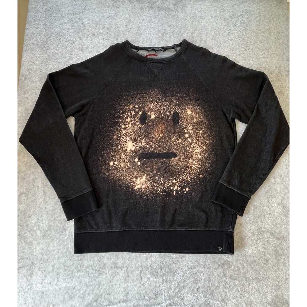Pact Organic Apparel Pullover Sweatshirt Sz M Unisex Customized Emoji Meh Face